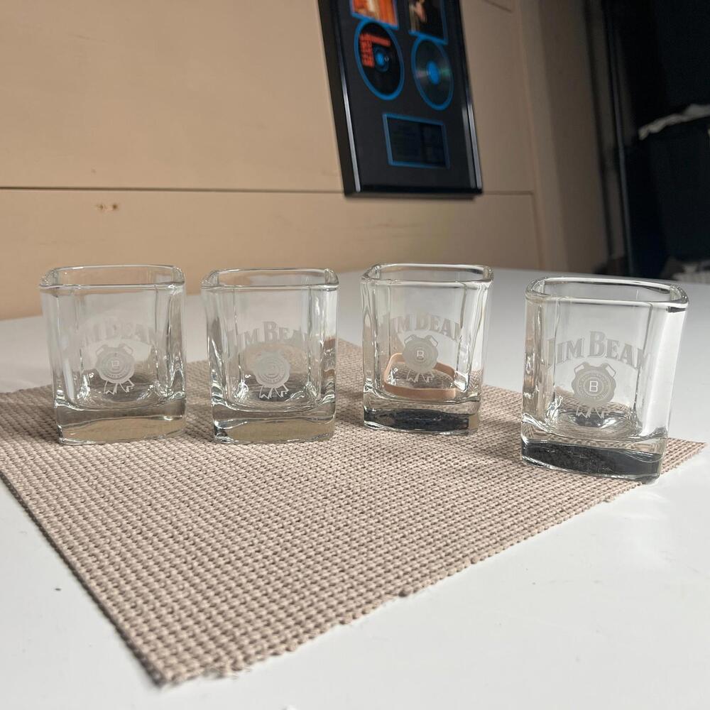 Jim Beam 200th Anniversary Whiskey Glasses Set‎ of 4 Square Rocks Tumblers
